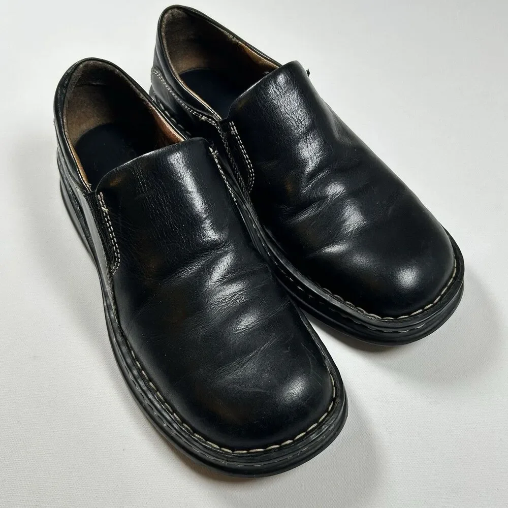 Born Handcrafted Black Leather Round Toe Slip On Shoes Size W US 9 EU 40.5 W3934
